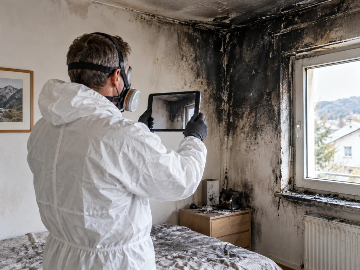 Aufnahme eines Ruß- und Brandschadens mit einem Tablet