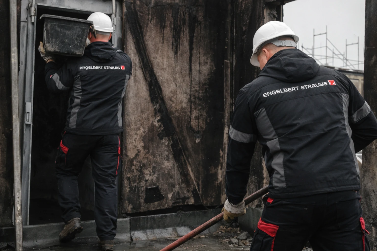 Fachkräfte entfernen beschädigtes Material nach einem Brand